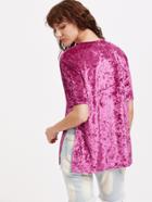 Shein Hot Pink Side Slit Crushed Velvet Tee
