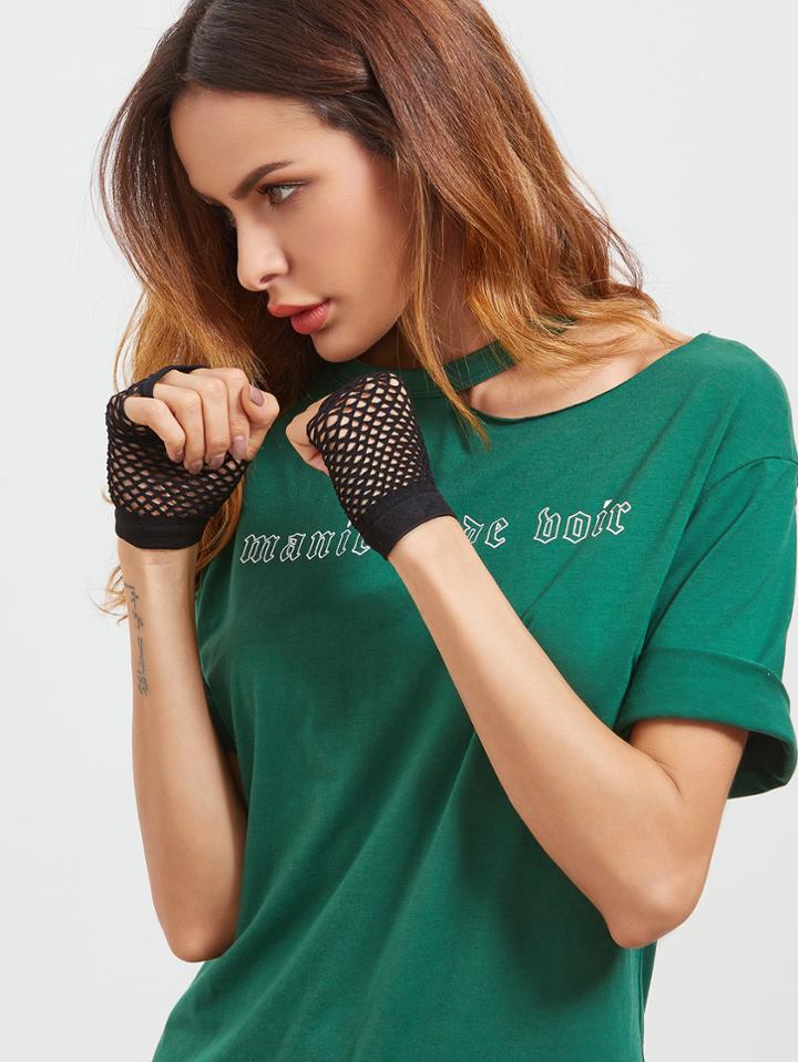 Shein Black Punk Style Net Fingerless Gloves