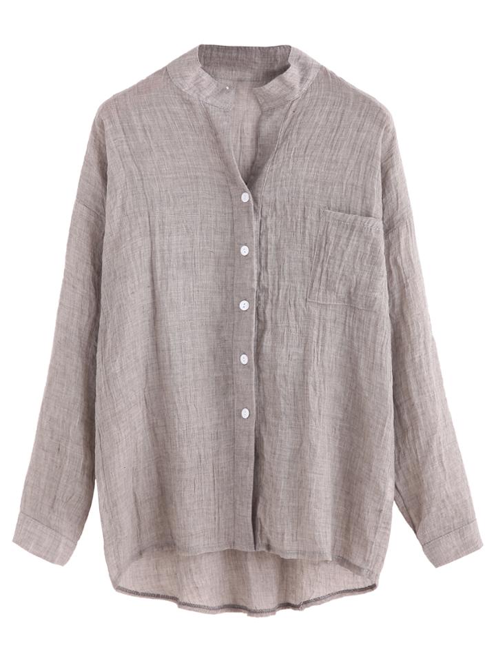 Shein Grey Drop Shoulder High Low Shirt With Pocket