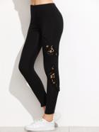 Shein Black Lace Insert Hollow Out Leggings