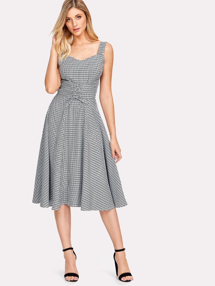 Shein Lace Up Corset Gingham Dress