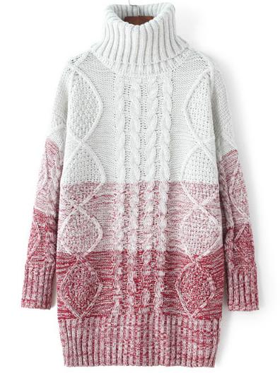 Shein Red Ombre High Neck Cable Knit Sweater