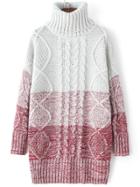 Shein Red Ombre High Neck Cable Knit Sweater