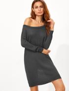 Shein Grey Boat Neck Drop Shoulder Sweater Dress