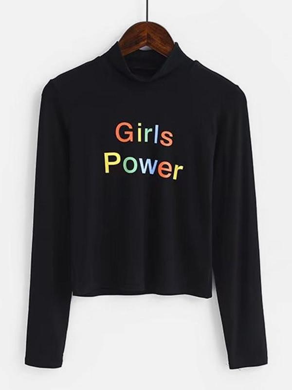 Shein Slogan Print Mock Neck Top
