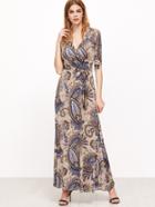 Shein Apricot Tribal Print Self Tie Mxai Dress