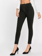 Shein Grommet Chain Lace Up Waist Jeans