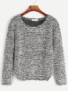 Shein Contrast Stripe Curved Hem Shaggy Sweater