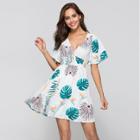 Shein Palm Print Bell Sleeve Dress