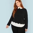 Shein Plus Contrast Collar And Hem Scallop Top