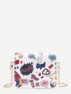 Shein Graffiti Print Pu Flap Chain Bag