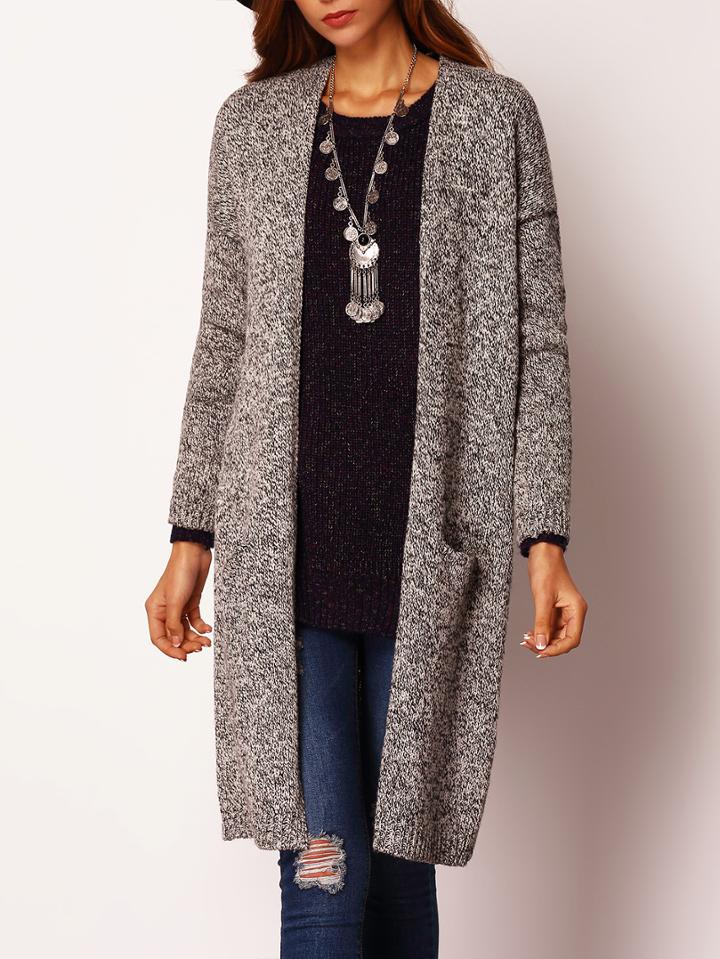 Shein Grey Long Sleeve Pockets Split Coat Sweater