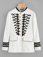 Shein Silver Button Contrast Braided Applique Jacket