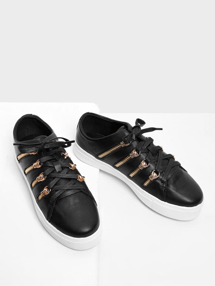 Shein Zipper Side Design Lace Up Sneakers