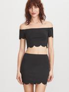 Shein Black Scallop Edge Off The Shoulder Crop Top With Skirt