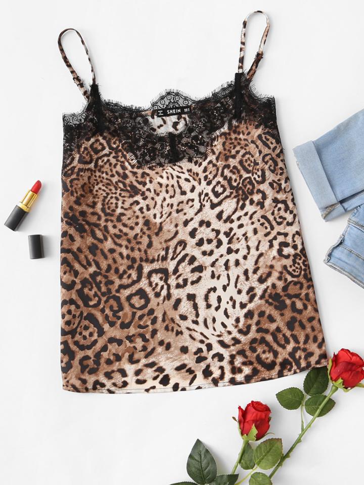 Shein Lace Applique Leopard Print Bandeau Top