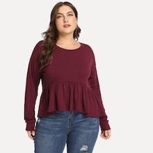 Shein Plus Solid Ruffle Hem Tee