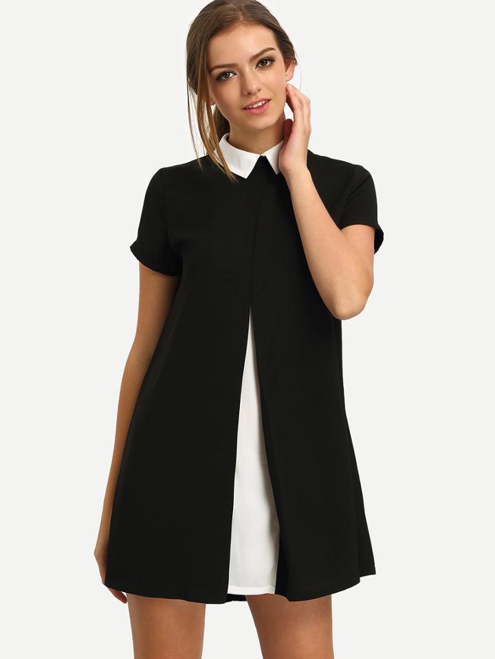 Shein Contrast Collared Spliced Flare Dress