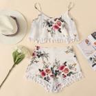 Shein Fringe Trim Floral Cami With Short