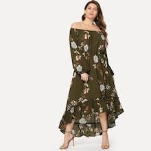 Shein Plus Off Shoulder Ruffle Hem Floral Dress