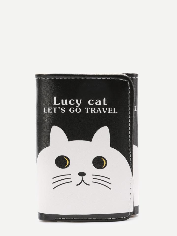 Shein Cat Print Two Tone Pu Purse