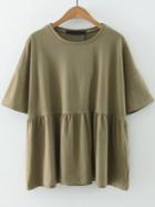 Shein Army Green Elbow Sleeve Ruffle Hem Top