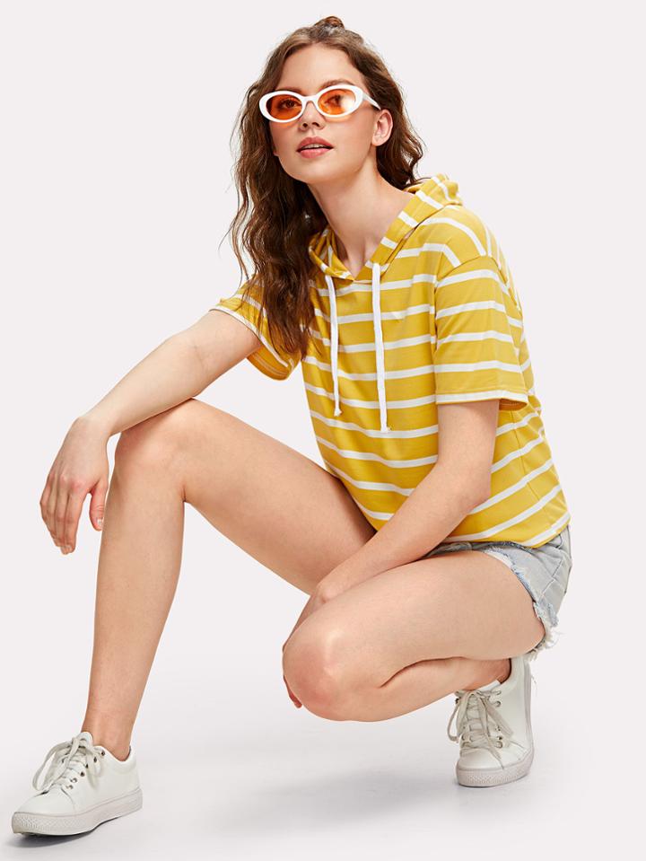 Shein Striped Hooded Tee