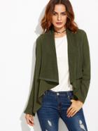Shein Olive Green Drape Collar Asymmetric Zip Jacket