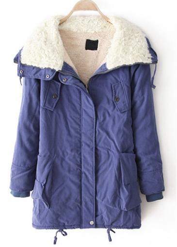 Rosewe Pretty Turndown Collar Zip Closure Coat With Drawstring