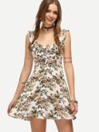 Shein Floral Print Scoop Neck Ruffle Dress