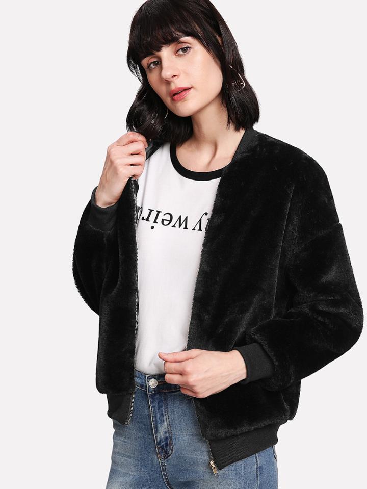 Shein Zipper Up Front Fuzzy Jacket