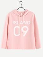 Shein Pink Letter Print Slit Side Hooded T-shirt