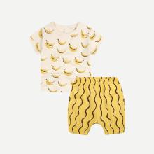 Shein Boys Banana Print Tee With Striped Shorts