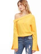 Shein Yellow Asymmetric Shoulder Buttoned Split Sleeve Blouse