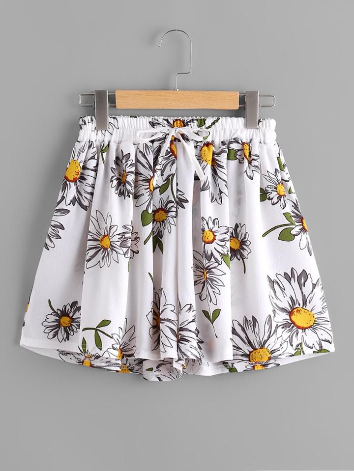 Shein Daisy Print Drawstring Skort