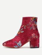 Shein Floral Print Side Zipper Ankle Boots