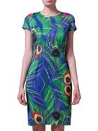 Shein Green Crew Neck Peacock Knee Length Sheath Dress