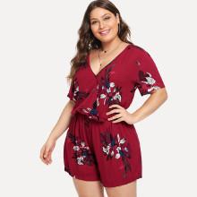 Shein Plus V Neckline Floral Print Romper