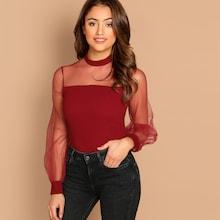 Shein Sheer Mesh Yoke Blouse