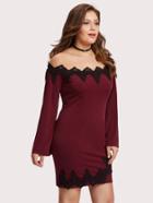 Shein Contrast Lace Applique Bardot Dress