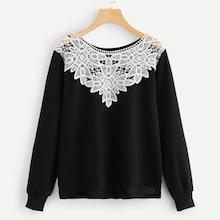 Shein Contrast Lace Round Neck Tee