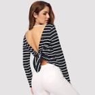 Shein Knotted Backless Striped Tee
