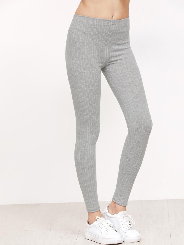 Shein Grey Vertical Striped Leggings