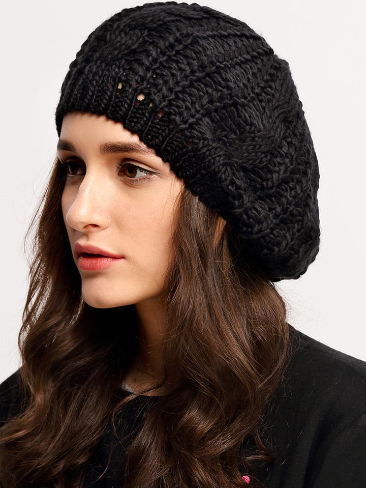 Shein Black Knit Ski Loose Beret