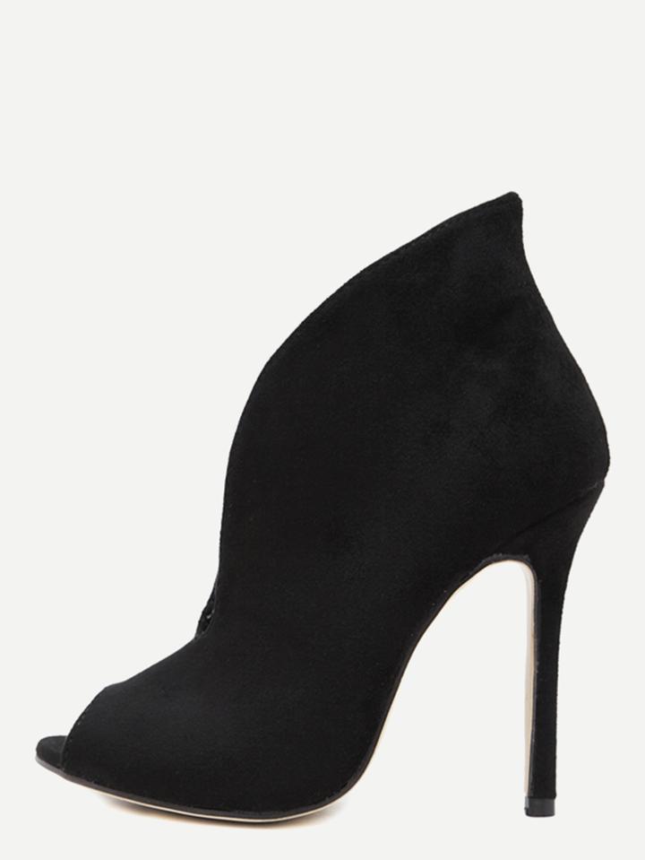 Shein Black Faux Suede Peep Toe Heels