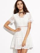 Shein White Lace Overlay Hollow Out A-line Dress