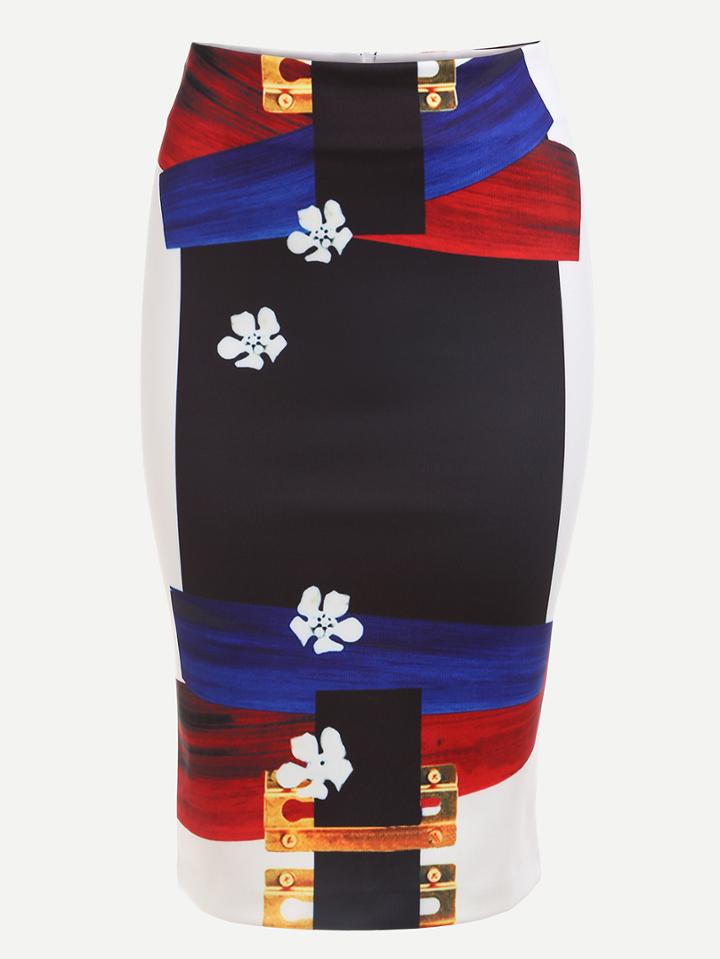 Shein Multicolor Abstract Pencil Skirt