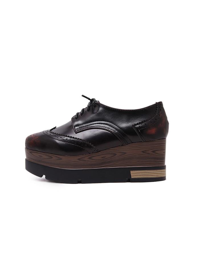 Shein Lace-up Red Pointed Toe Flatform Brogue Oxford