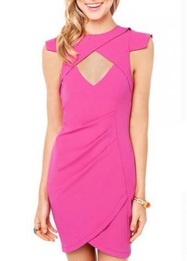 Rosewe Sweet Cutout Pattern Round Neck Rose Sheath Dress