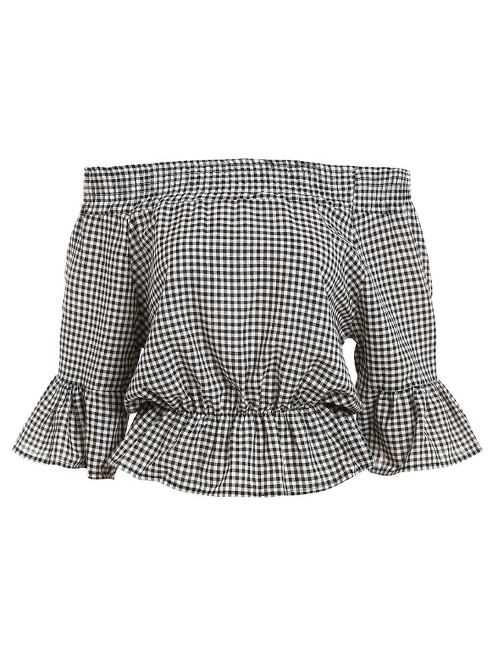 Shein Small Checkerboard Off-the-shoulder Peplum Top